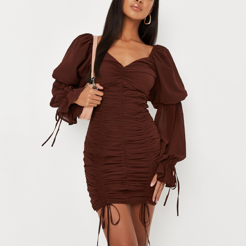 Chiffon overlay puff sleeve mini dress