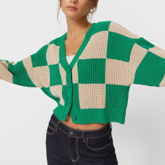 Check knitted cardigan