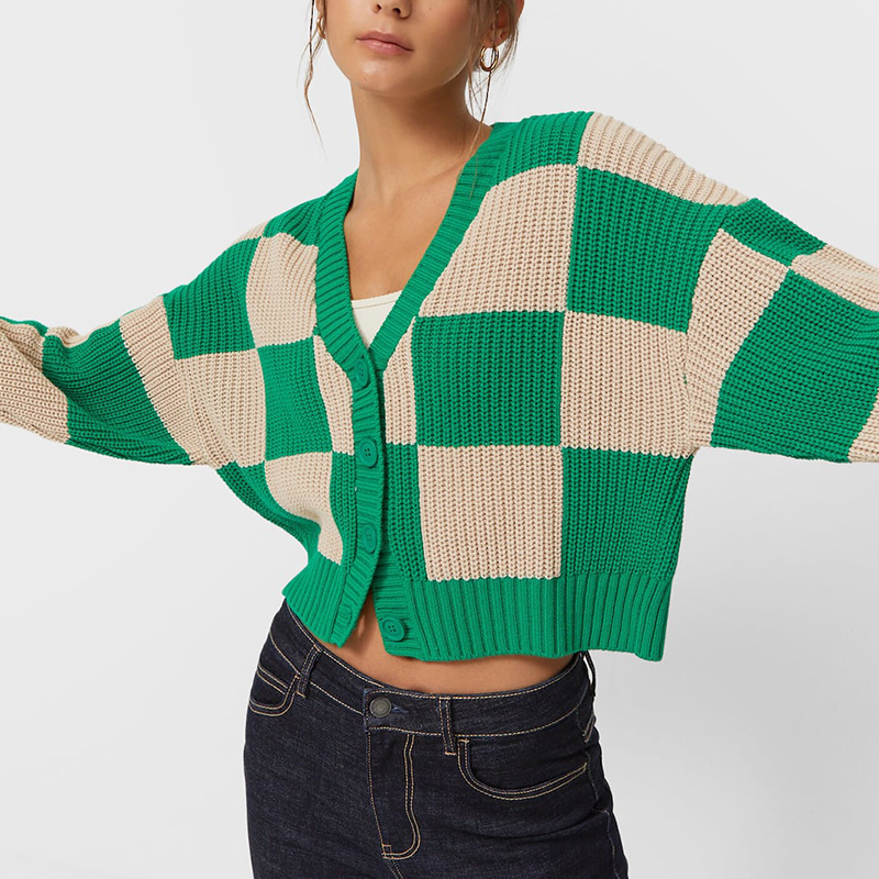 Check knitted cardigan