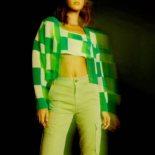 Check knitted cardigan