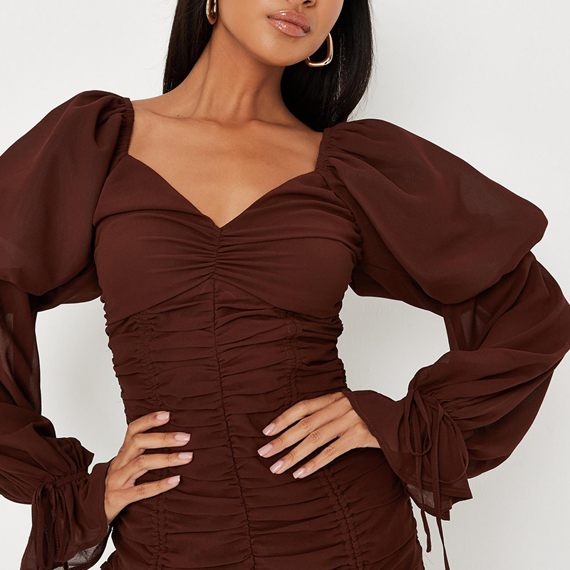 Chiffon overlay puff sleeve mini dress