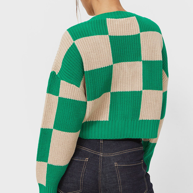 Check knitted cardigan