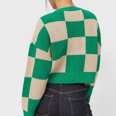 Check knitted cardigan