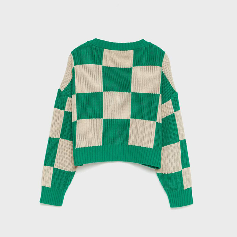Check knitted cardigan