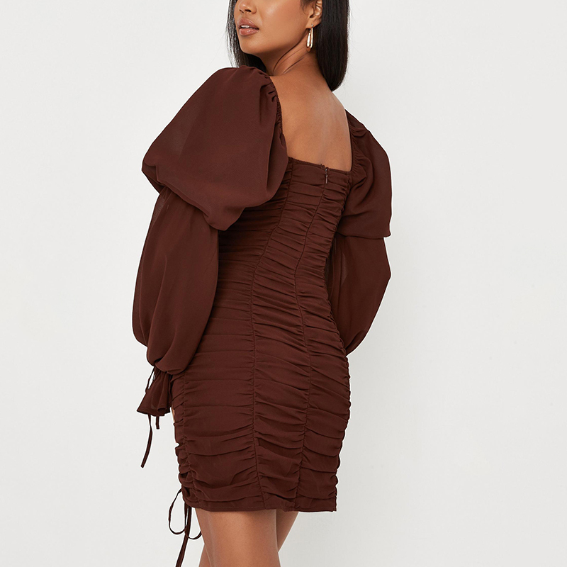Chiffon overlay puff sleeve mini dress