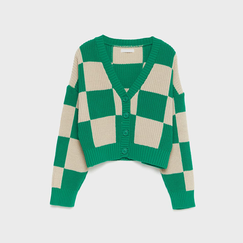 Check knitted cardigan