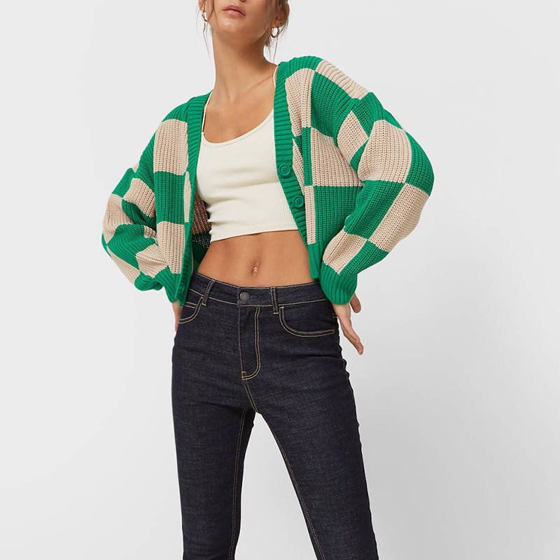 Check knitted cardigan