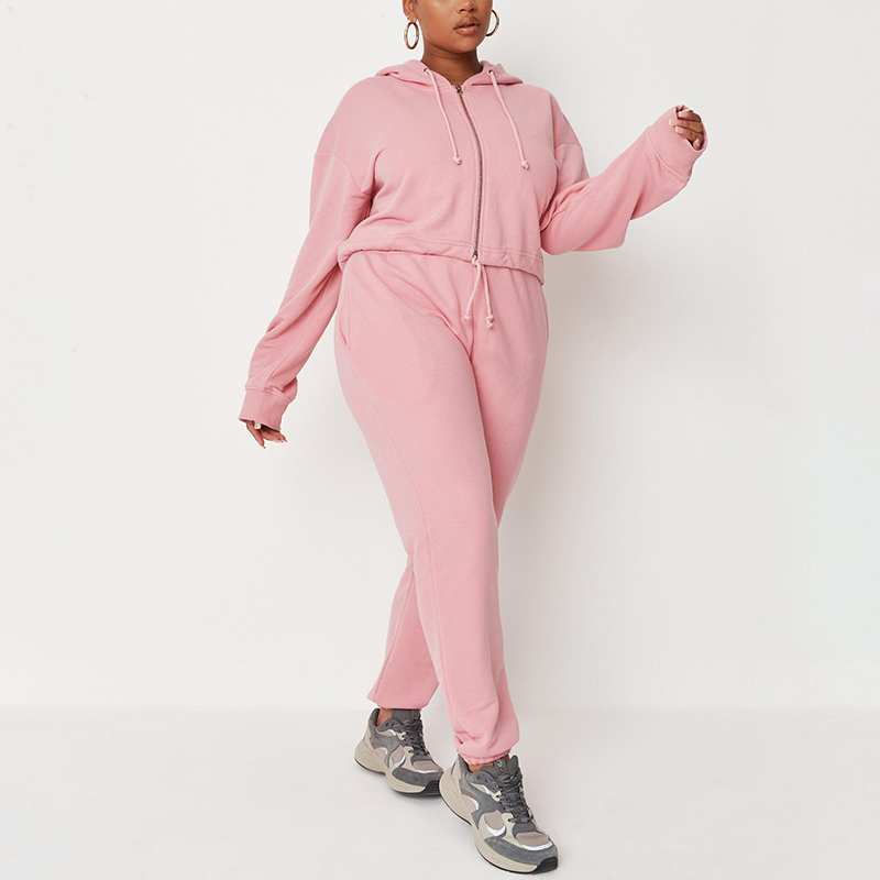 Zip cropped hoodie and joggers set