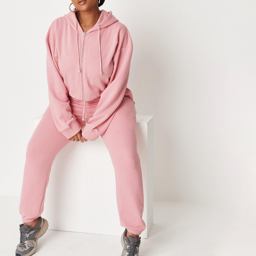 Zip cropped hoodie and joggers set