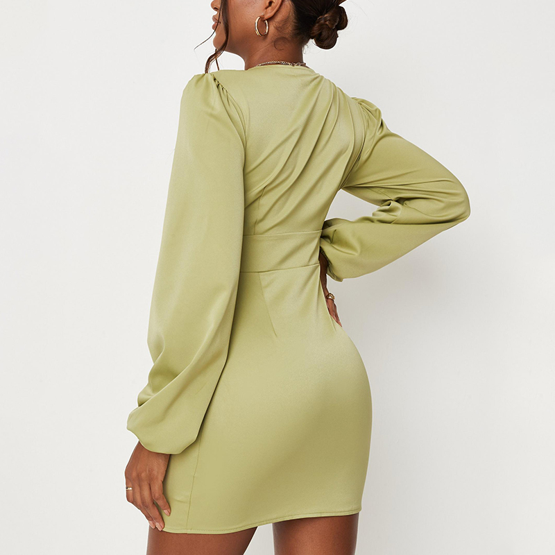 Button balloon sleeve mini dress