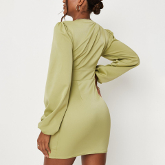 Button balloon sleeve mini dress