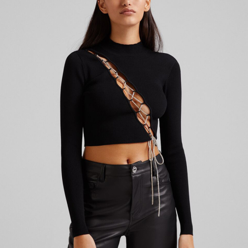 Rhinestone strap sweater