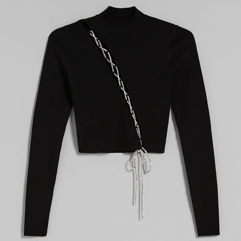 Rhinestone strap sweater