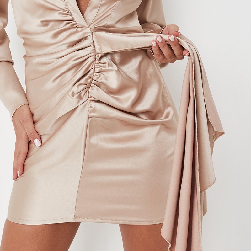 Champagn front ruched mini dress