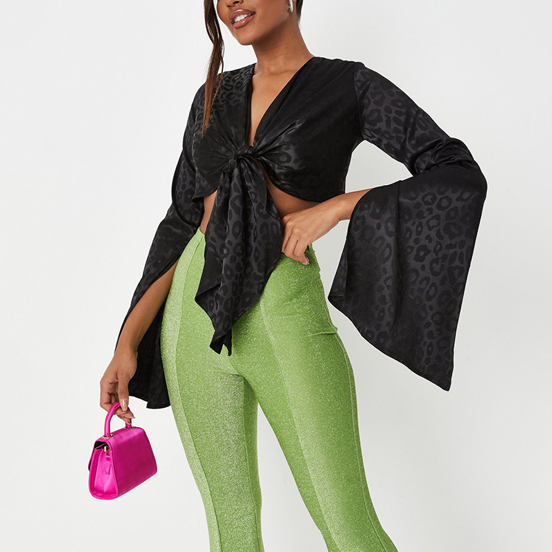 Leopard print tie front blouse