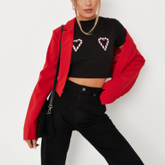 Candy cane heart print crop top