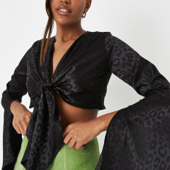 Leopard print tie front blouse