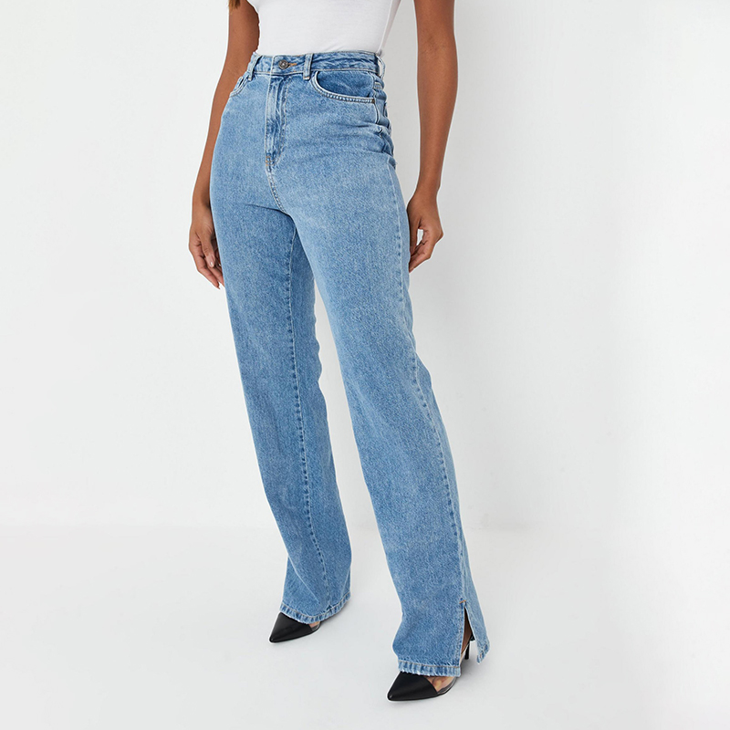Blue straight leg split hem jeans