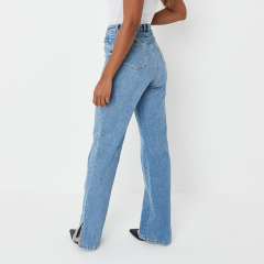 Blue straight leg split hem jeans