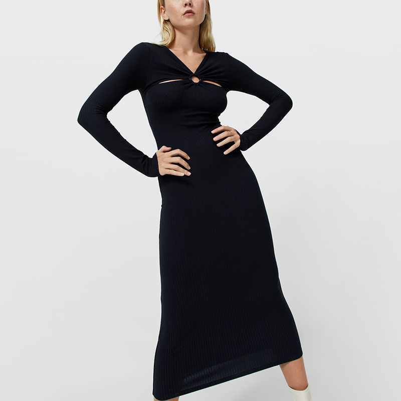 Hollow detail mid-length pencil dress