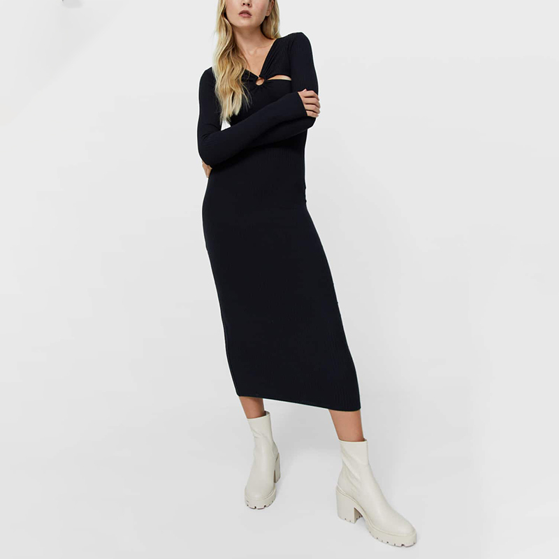 Hollow detail mid-length pencil dress