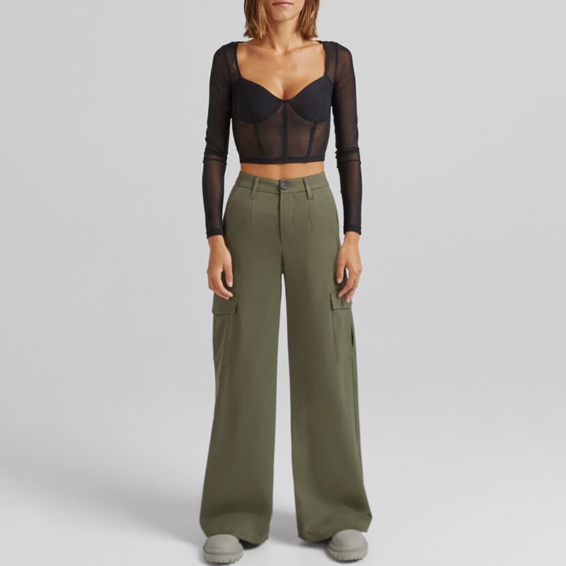 Tooling style wide-leg trousers