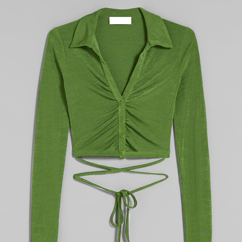 Pleated long-sleeved T-shirt