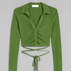 Pleated long-sleeved T-shirt