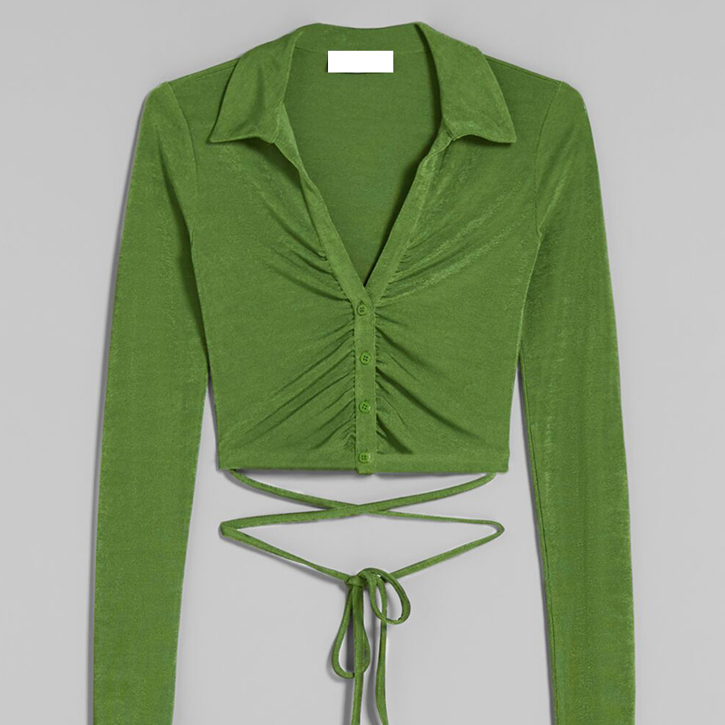 Pleated long-sleeved T-shirt
