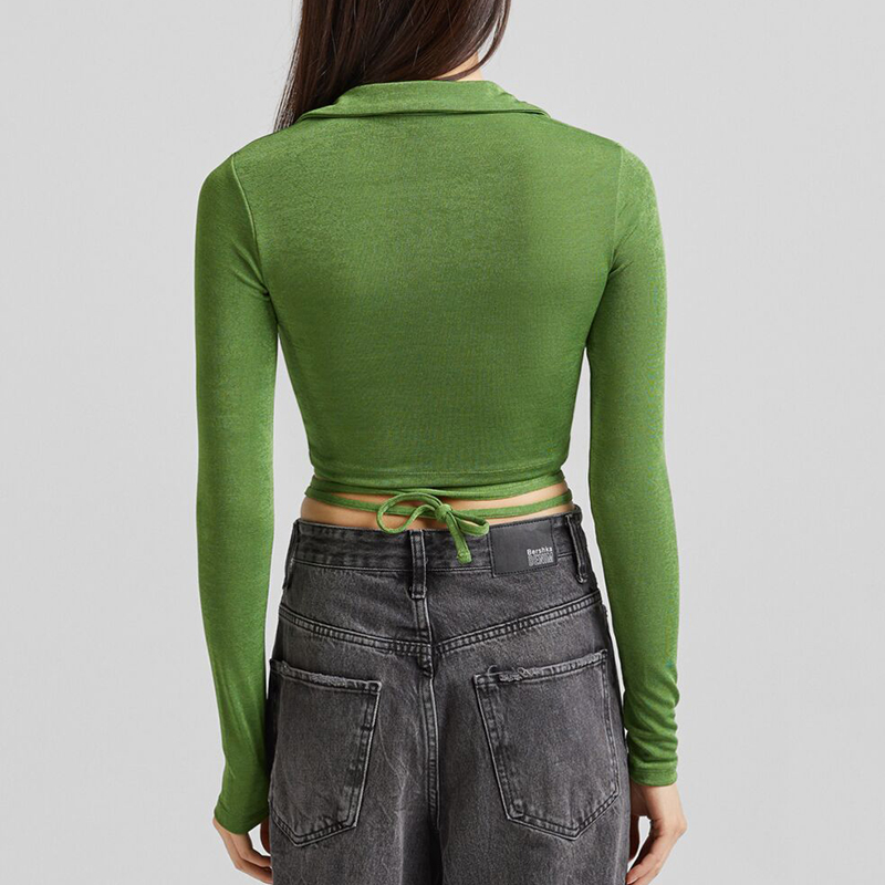 Pleated long-sleeved T-shirt