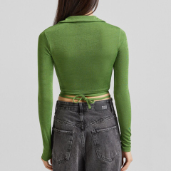 Pleated long-sleeved T-shirt