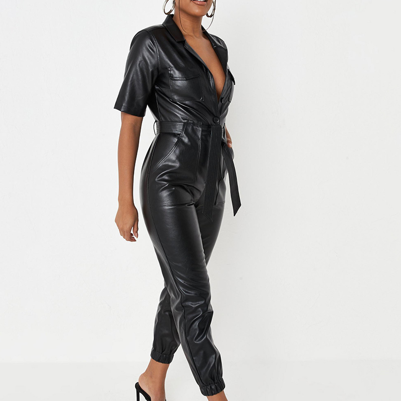 Collared belted boiler jumpsuit