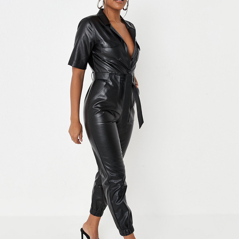Collared belted boiler jumpsuit