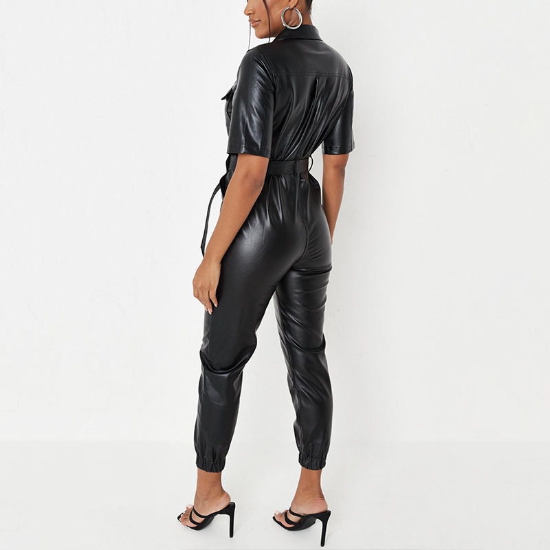 Collared belted boiler jumpsuit
