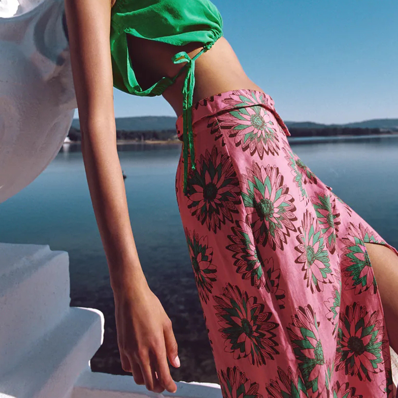 PRINTED LINEN BLEND SKIRT