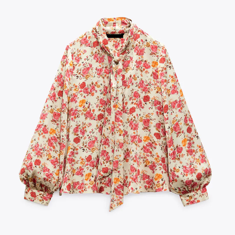 Flower print bow shirt