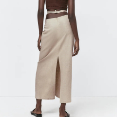 LINEN BLEND SKIRT WITH TIES
