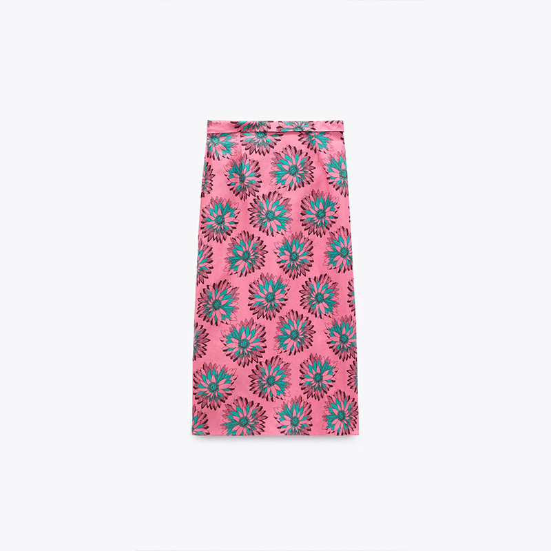 PRINTED LINEN BLEND SKIRT