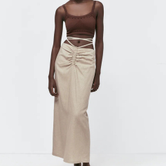 LINEN BLEND SKIRT WITH TIES