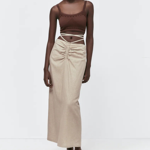 LINEN BLEND SKIRT WITH TIES