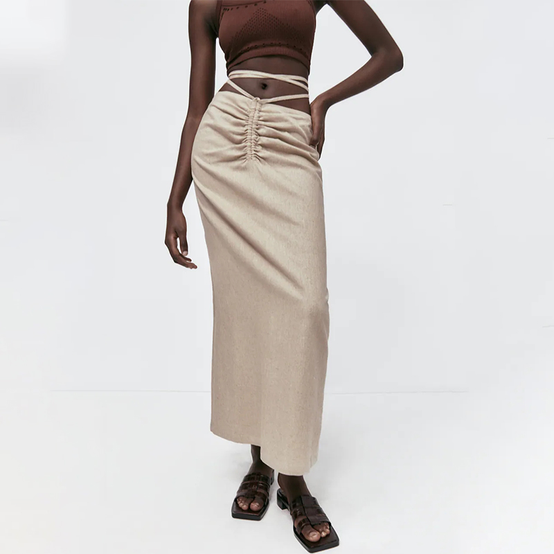 LINEN BLEND SKIRT WITH TIES