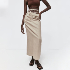 LINEN BLEND SKIRT WITH TIES