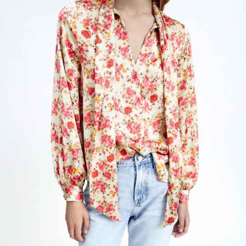 Flower print bow shirt