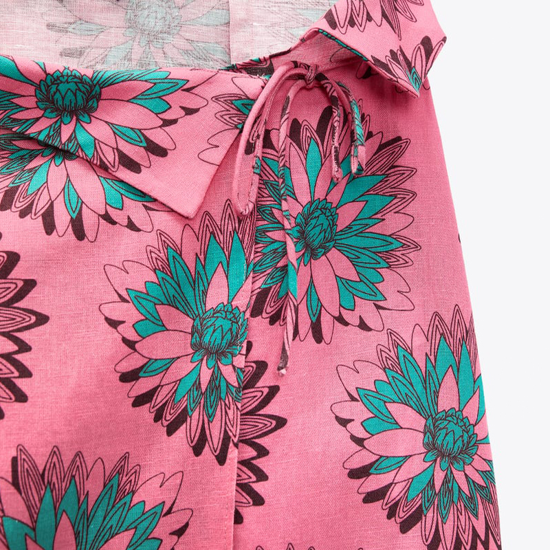 PRINTED LINEN BLEND SKIRT