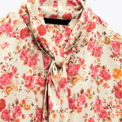 Flower print bow shirt