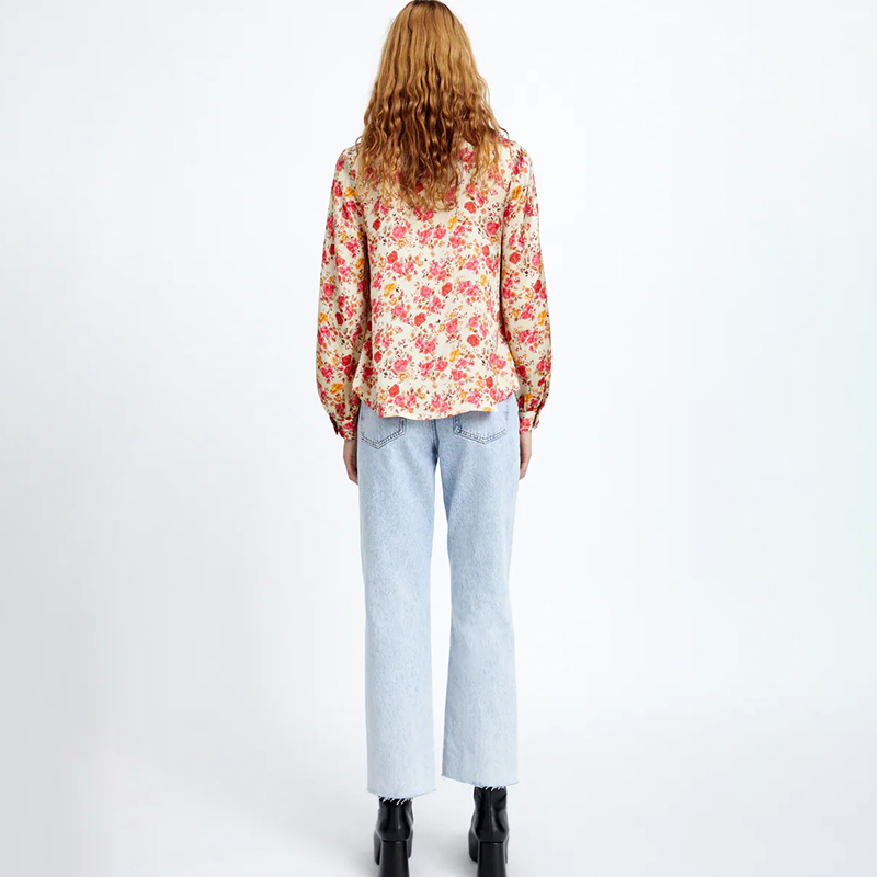 Flower print bow shirt