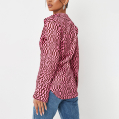 Pink print slim satin shirt