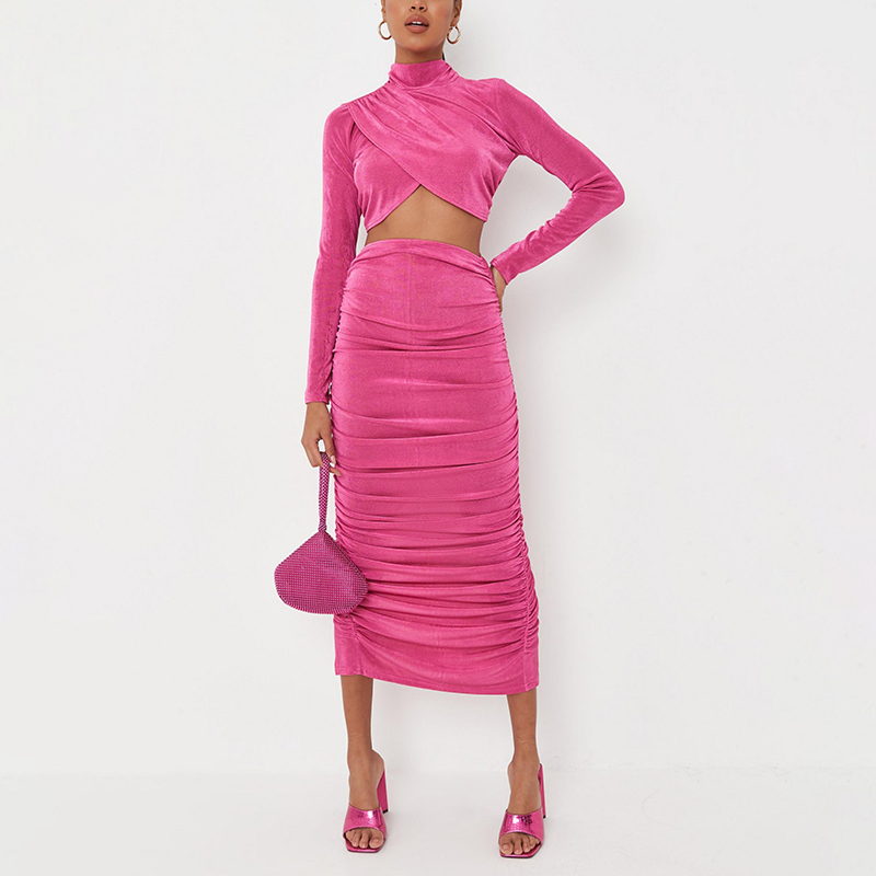 V back ruched midaxi skirt