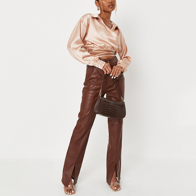 Satin wrap cropped shirt