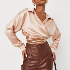 Satin wrap cropped shirt